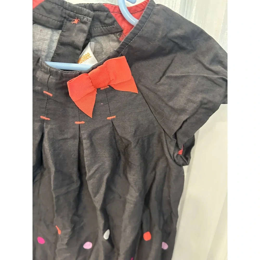 Gymboree Dress Black Polka Dot Bow Accent Pleated Cotton Poplin Toddler 3T